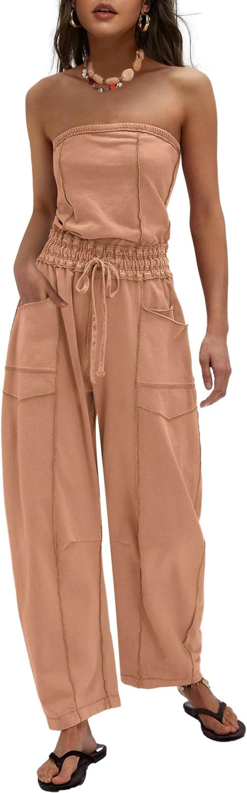 LAMISSCHE Womens Casual Strapless Jumpsuits off the Shoulder Summer Rompers Sleeveless One Piece ... | Amazon (US)