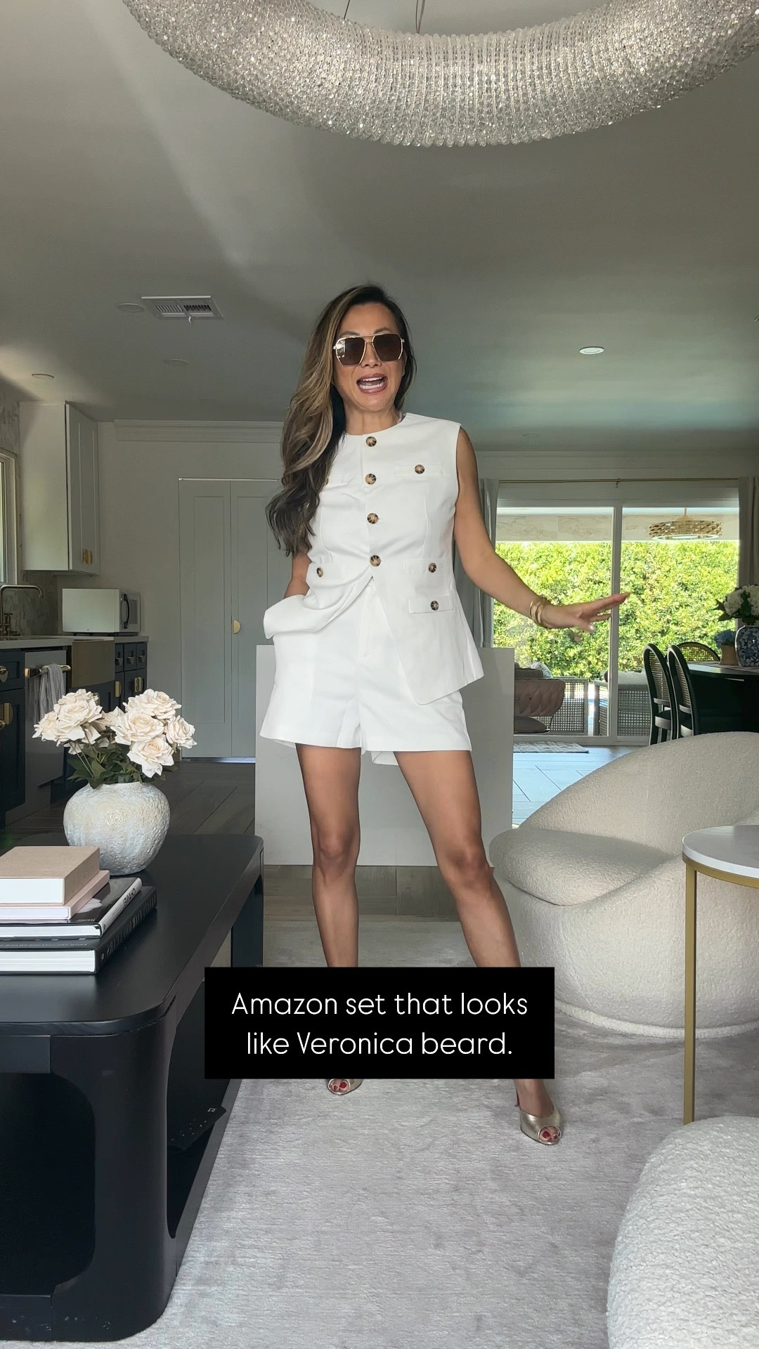 Amazon vest and short set size small. Looks like Veronica Beard, quiet luxury, summer outfit, work chic. Elastic back shorts. Easy to wear. Amazon sunglasses  

#LTKStyleTip #LTKFindsUnder100