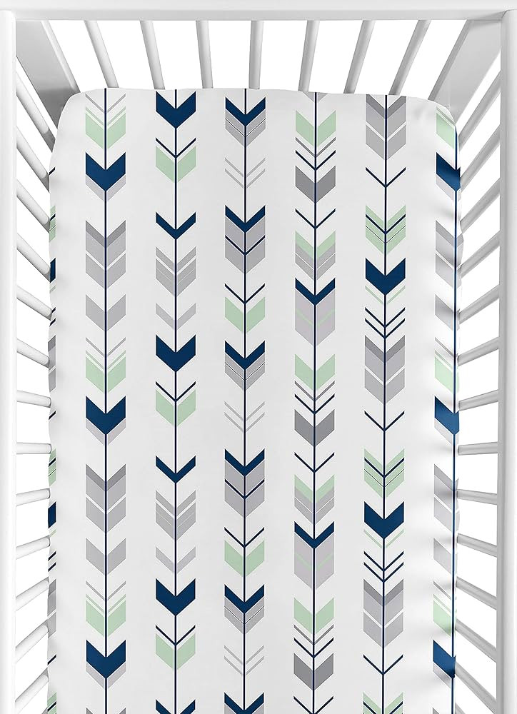 Sweet Jojo Designs Fitted Crib Sheet for Grey, Navy Blue and Mint Woodland Arrow Baby/Toddler Bed... | Amazon (US)