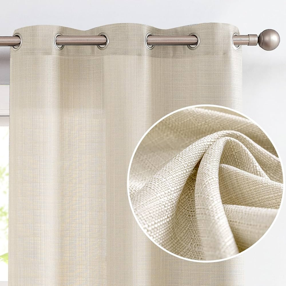 JINCHAN Beige Burlap Linen Textured Curtains for Living Room Bedroom Window Panels Grommet Light ... | Amazon (CA)