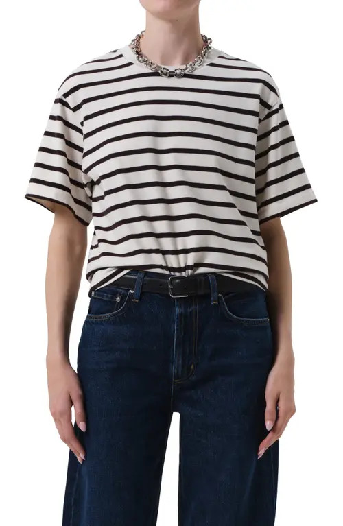 Citizens of Humanity Goldie Stripe Cotton T-Shirt in Chocolate Stripe at Nordstrom, Size Small | Nordstrom