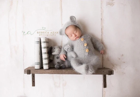 3 PCS Set- Newborn photography prop bear outfit mohair romper | Etsy (US)