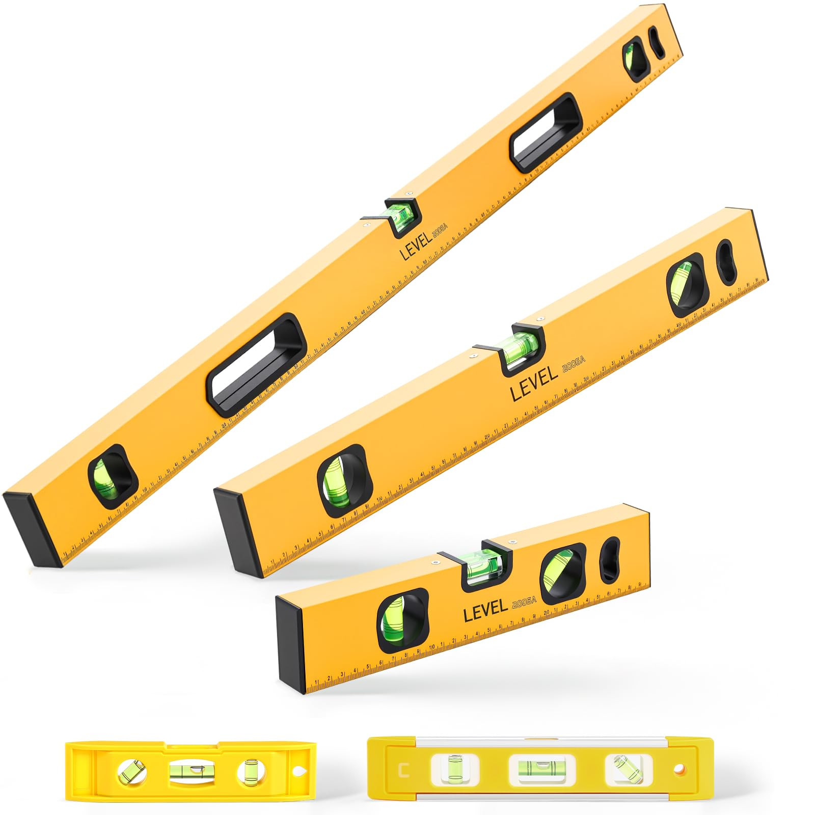 Kingdder 5 Piece Spirit Level Set, Magnetic Torpedo Level Included 6. 25", 9", 12", 20", 40" Leveler with 45°/90°/180°bubbles Measuring, Aluminum Alloy Levels with Carrying Bag, Yellow | Amazon (US)