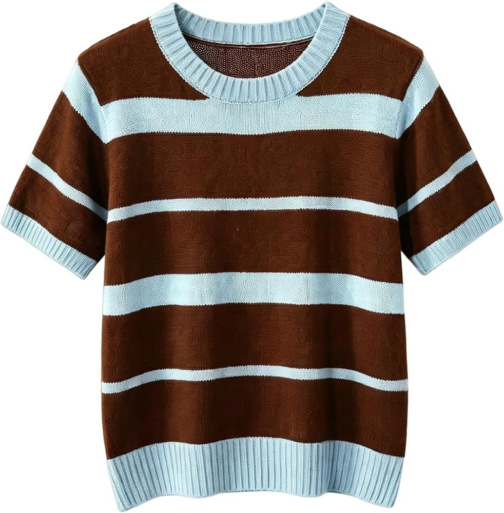 Crew Neck, Ribbed Trim, Contrast Color, Horizontal Striped, Casual, Lightweight | Amazon (US)