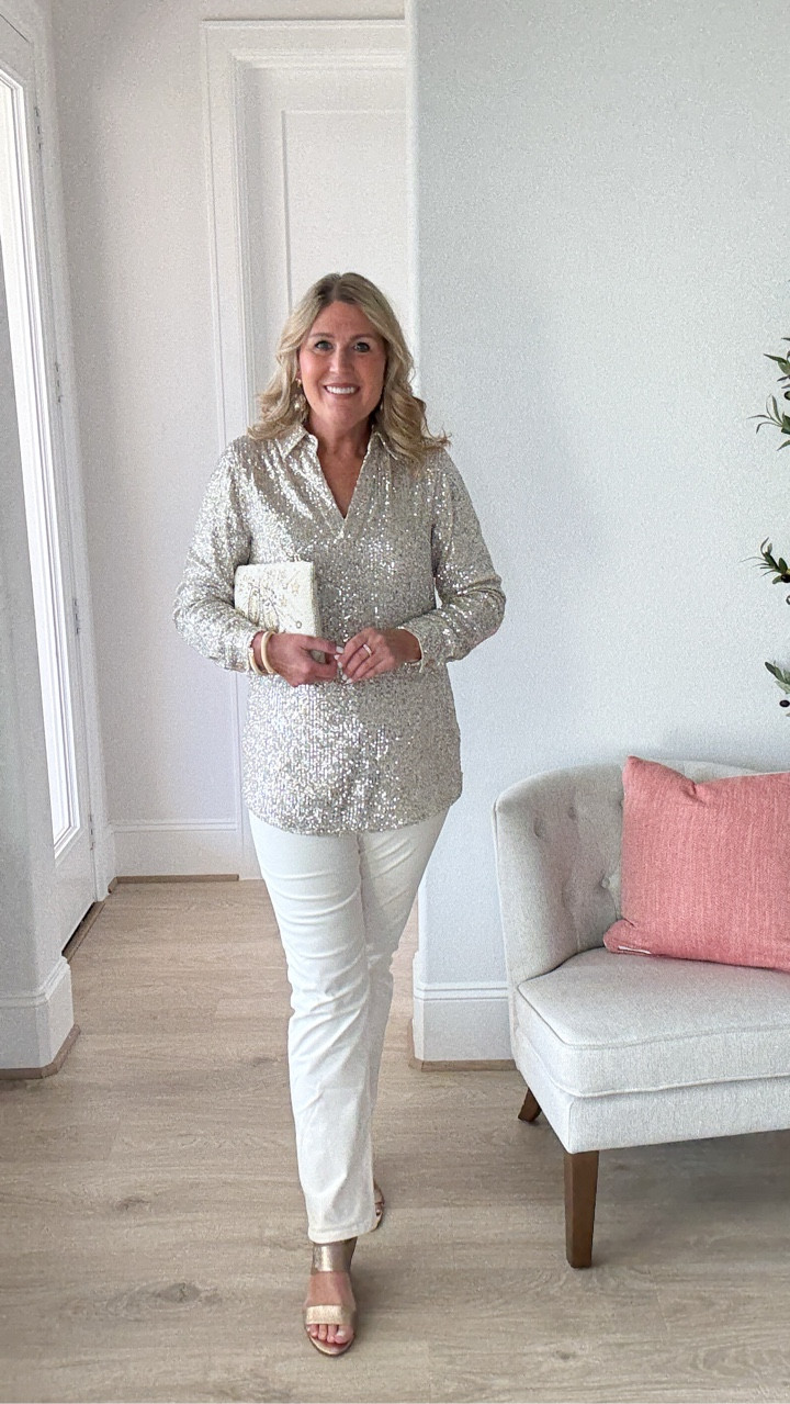When the holiday season gets busy, I reach for outfits that let me look festive without sacrificing comfort — and this one checks every box. ✨

A sequin tunic that sparkles softly, ivory corduroy that feels like a warm hug, and gold touches that make even the simplest moment feel special.

It’s polished, it’s comfortable, and it’s perfect for every celebration on your calendar — from casual dinners to twinkle-light gatherings with friends.

Tell me… would you wear this look for a holiday night out or a cozy get-together at home? ✨👇

Shop the Holiday Collection at  SoftSurroundings.com 

I’m also linking this outfit and more in my LTK shop!
Link in bio. 
Sizing: sequence tunic is oversized and relaxed. What are your normal size.
Corduroy pants are slim legged pull on style very soft and stretchy. Run tree to size.
Gold chunky heels are super comfortable. Run through to size.

#softsurroundings #softsurroundingspartner #holidayfashion #ltkcyberweek

#LTKOver40 #LTKHoliday #LTKSeasonal