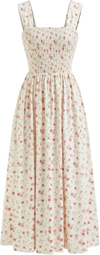 CIDER Womens Floral Summer Dresses Square Neck Sleeveless Midi A Line Casual Sundress | Amazon (US)