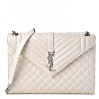 SAINT LAURENT Grain De Poudre Large Tri-Quilt Monogram Satchel Porcellana | Fashionphile