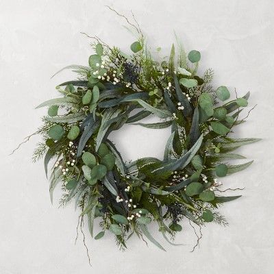 Eucalyptus & Mixed Greens Faux Wreath, 24"   Only at Williams Sonoma | Williams-Sonoma