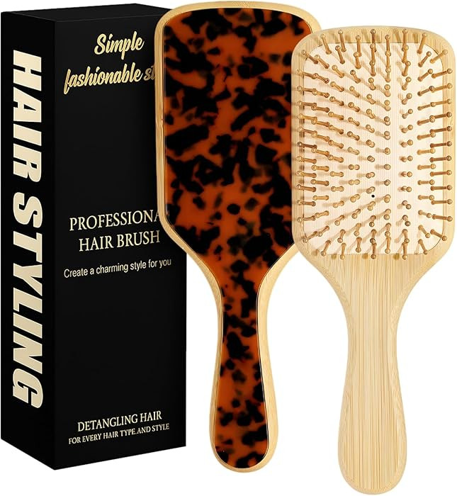 Bamboo Hair Brush Natural Wooden Paddle Bristles Hair Brush for Hair Growth for All Hair Types fo... | Amazon (US)