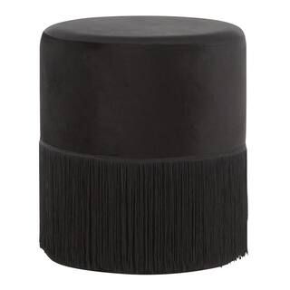 Fringe Black Velvet Ottoman | The Home Depot