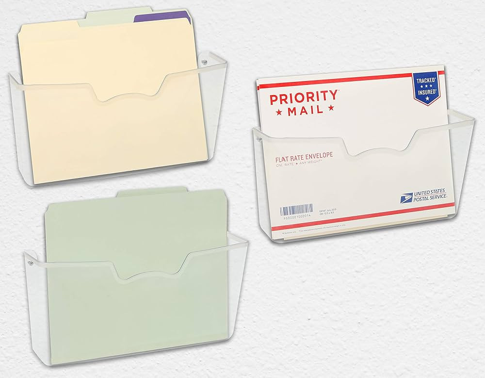 Simple Houseware 3 Pack Clear Single Pocket Wall Mount File Holder | Amazon (US)