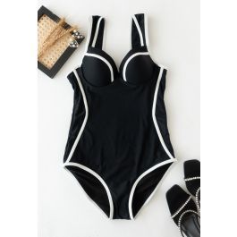 Bustier Contrast Line One-Piece Swimsuit | Chicwish