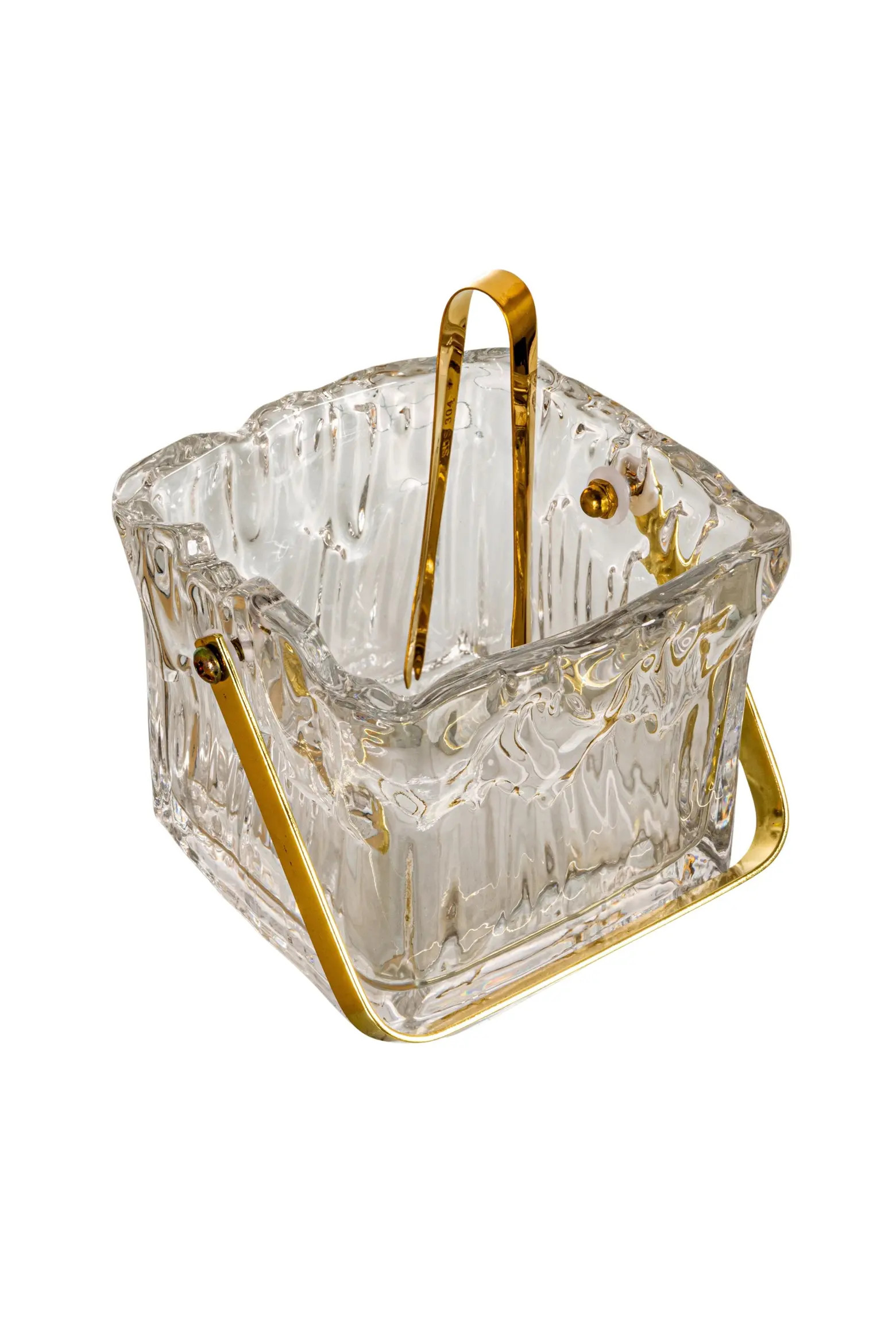 24-Ounce Textured Glass Ice Bucket with Gold Finish Handle and Tongs, Clear/Gold | Nordstrom | Nordstrom