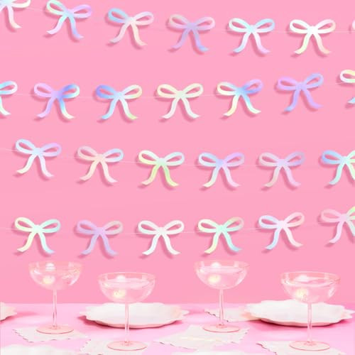 xo, Fetti Iridescent Bow Hanging Garland - 4 pcs, 12' | Bachelorette Decorations, Tying The Knot Bride Bach Decor, Birthday Party Favor, Baby Shower Supplies, Coquette Photobooth Backdrop | Amazon (US)