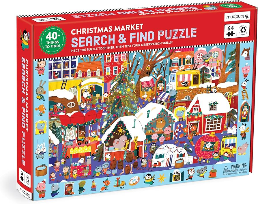 Mudpuppy Christmas Market – 64 Piece Search & Find Jigsaw Puzzle Featuring Festive Critters Sho... | Amazon (US)