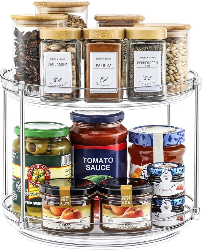 2 Tier Non-Skid Acrylic Lazy Susan Turntable Organizer - Rotating Spice Rack - Spinning Organizat... | Amazon (US)