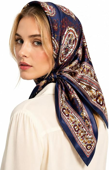 YOUR SMILE Silk Like Scarf Women's Fashion Pattern Large Square Satin Headscarf Headdress | Amazon (US)