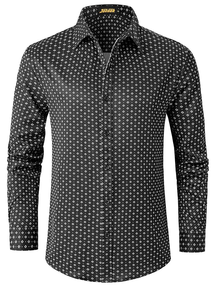 Mens Printed Dress Shirts Slim Fit Long Sleeve Button Down Shirts Stretch Business Casual Shirt | Amazon (US)