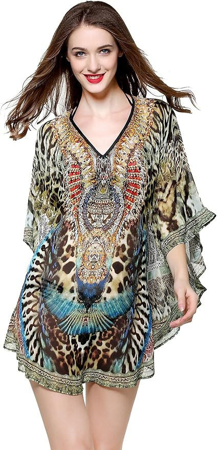 MYPASSA Cover Up for Swimwear Women Summer Leoprd Floral Chiffon Bathing Suit | Amazon (US)