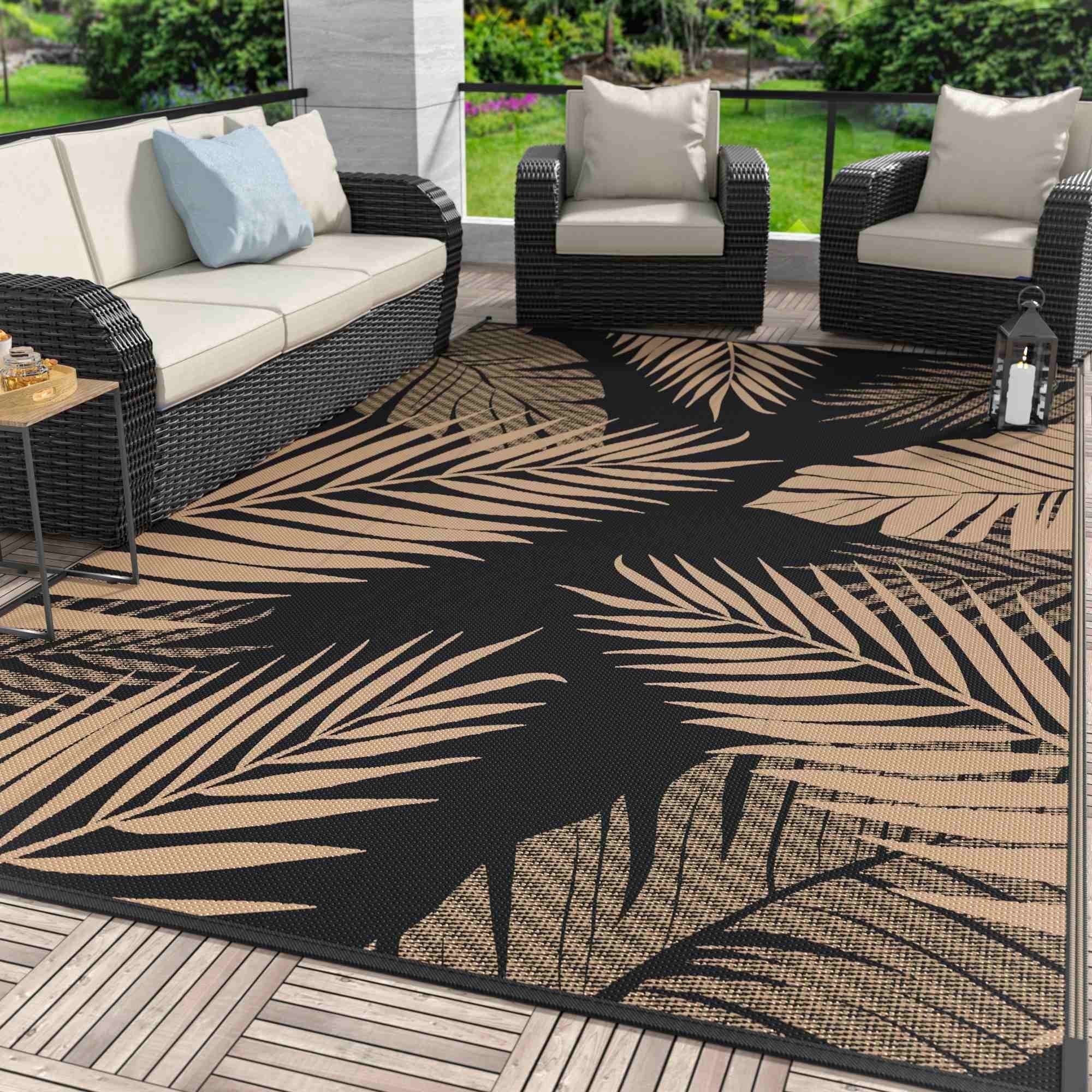 DEORAB Outdoor Rug for Patio Clearance 6 x9 Waterproof Mat Reversible Plastic Camping Black&Brown | Walmart (US)