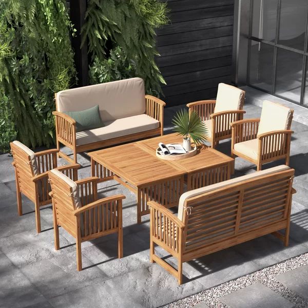 Solid Wood 8 - Person Seating Group with Cushions | Wayfair North America
