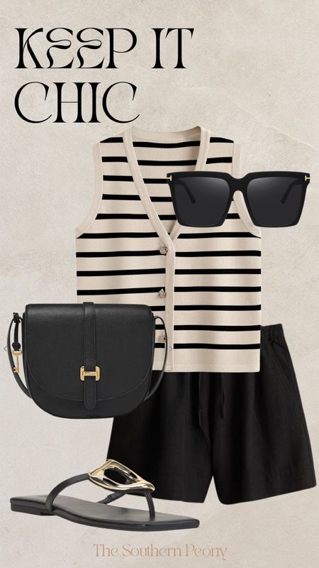 Keep it chic with a basic stripe top and black linen short. The black and gold accessories will instantly elevate your look. 

#LTKFindsUnder50 #LTKMidsize #LTKStyleTip