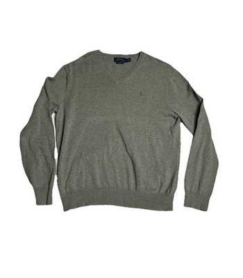 Polo Ralph Lauren Gray/Gray Pony Pima Cotton V Neck Pullover Sweater M | eBay US