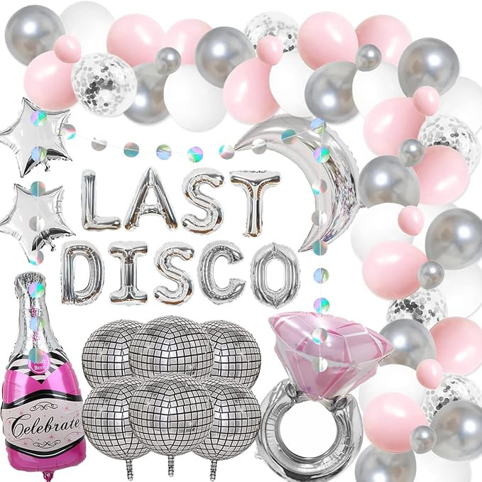 78 Packs Last Disco Bachelorette Party Kit Pink and Silver Balloon Arch, Ring Disco Ball Mylar Ba... | Amazon (US)