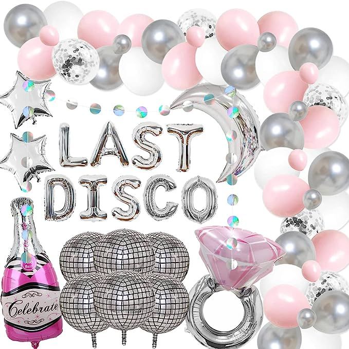 78 Packs Last Disco Bachelorette Party Kit Pink and Silver Balloon Arch, Ring Disco Ball Mylar Ba... | Amazon (US)
