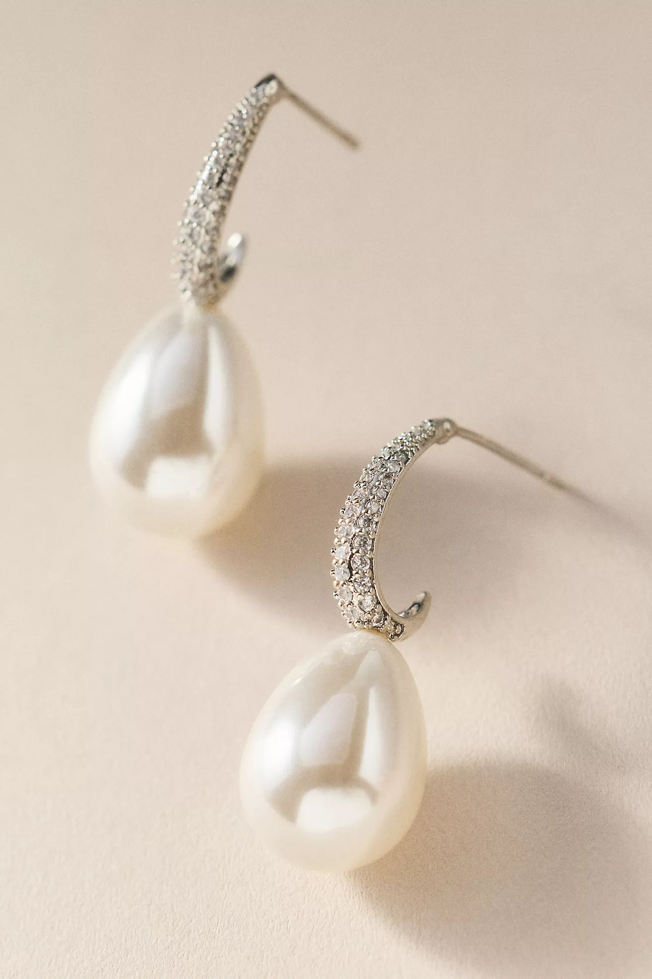 Pave Teardrop Pearl Hoop Earrings | Anthropologie (US)