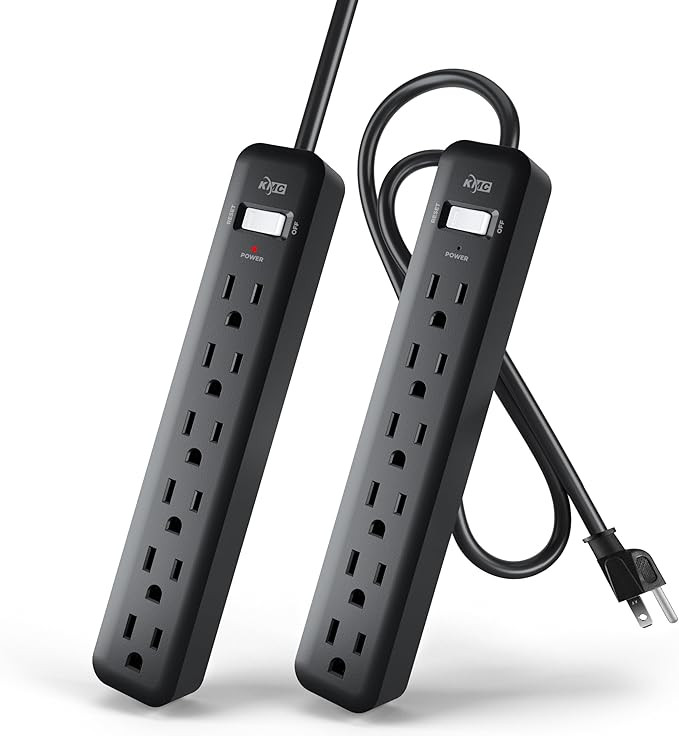 KMC 6-Outlet Power Strip, 2-Pack, 2-Foot Short Extension Cord with Multiple Outlets, 6 AC Power O... | Amazon (US)