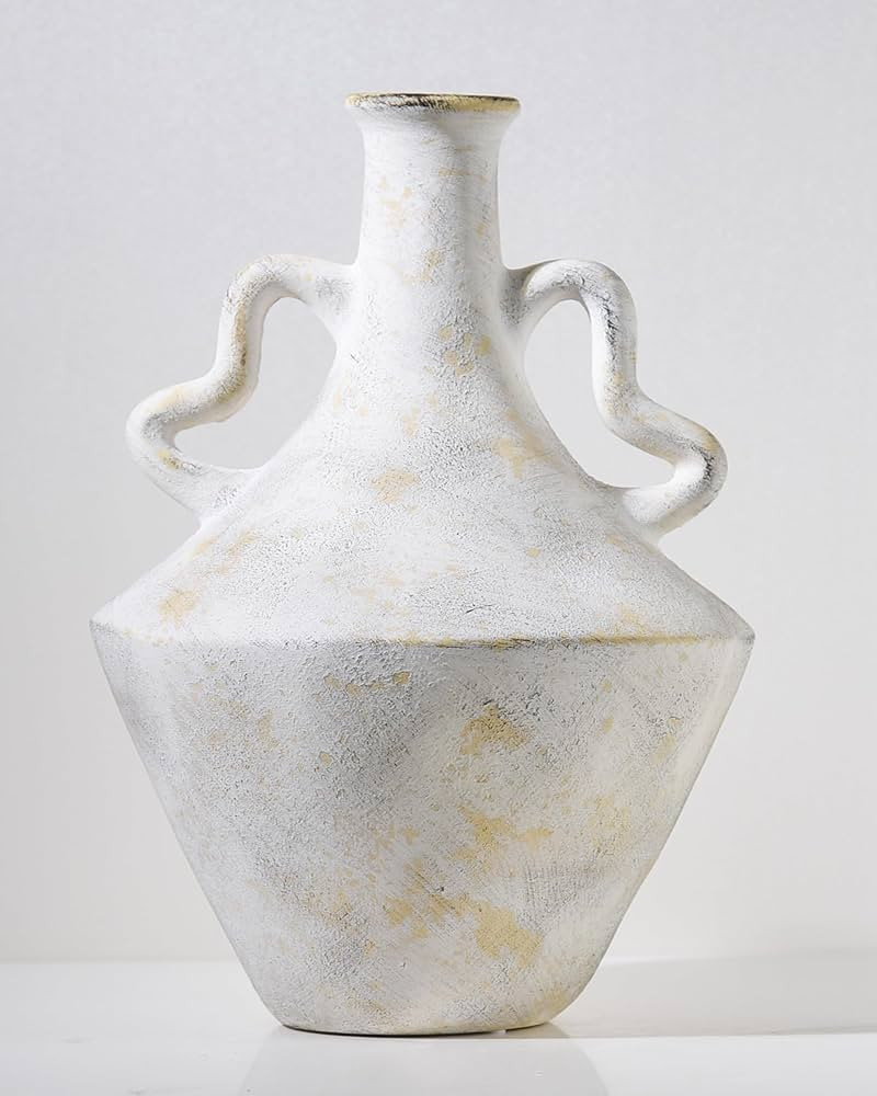 UPWOIGH 14 in Large Ceramic Farmhouse Vase with 2 Handles, Beige and Yellow Rustic Pottery Jar wi... | Amazon (US)