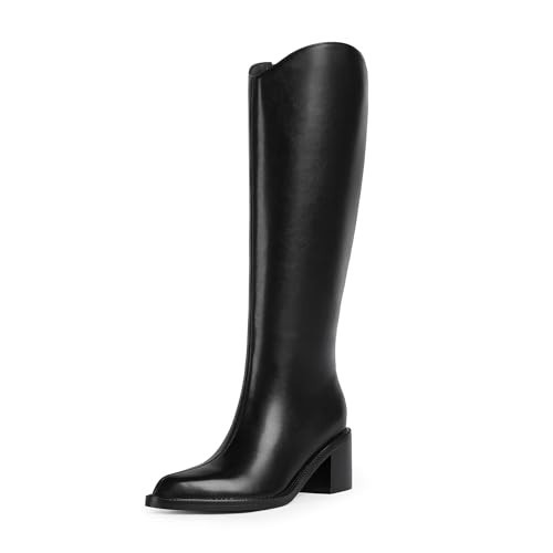 Modatope Black Knee High Boots for Women Pointed Toe Chunky Heel Tall Boots Side Zipper Long Riding Boot Size 7.5 | Amazon (US)