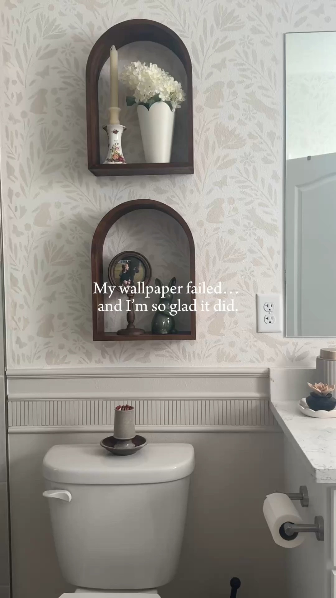 My peel-and-stick wallpaper didn’t work out… and honestly, I’m so glad it didn’t.

Instead, I stenciled this wall, and I actually love the finished look even more. It gave me the look of wallpaper while letting me use the exact same paint color as the trim below, so everything feels cohesive.

A few things I learned:
✔️ Use less paint than you think to prevent bleeding.
✔️ Tape the stencil in place with blue painter’s tape.
✔️ If you have textured walls, use a thicker nap roller.
✔️ Set the stencil on a scrap board or sheet between moves, and wipe the paint off the back before repositioning it.
✔️ Finish all the full sections before cutting the stencil for the edges.

If you’ve been thinking about trying a stencil, I linked the one I used. 🤍

Save this for your next DIY project, and comment STENCIL if you have any questions!

#LTKHome