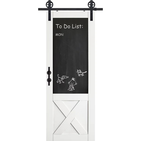 Paneled Manufactured Wood Primed X Blackboard Barn Door without Installation Hardware Kit | Wayfair North America