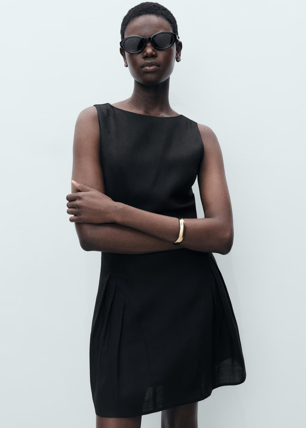 Linen-blend dress with pleats | Mango (US/MX/AU)