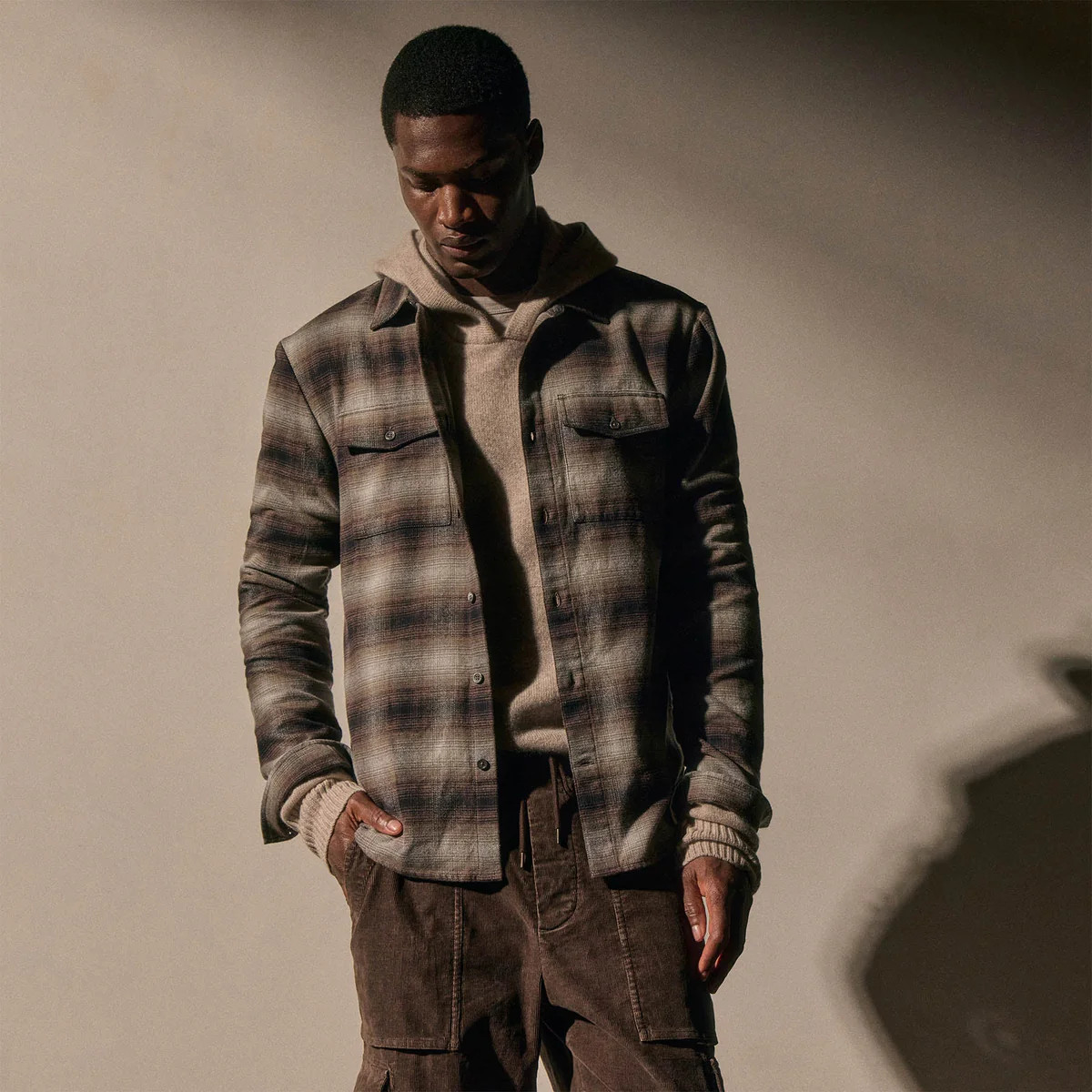 Soft Flannel Plaid Shirt - Cocoa Plaid | James Perse Los Angeles | James Perse (US)