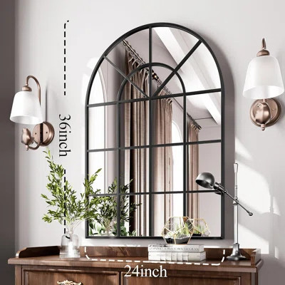 Window Mirrors For Wall Decor, 24"X36"Black Arched Mirror,Arched Window Wall Mirror,Window Pane Mirror,Entryway Mirror(Black) | Wayfair North America