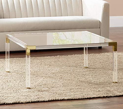 Hanna Modern Glam Cast Acrylic Square Coffee Table 40" Wide Brilliant Gold Clear Tempered Glass T... | Amazon (US)