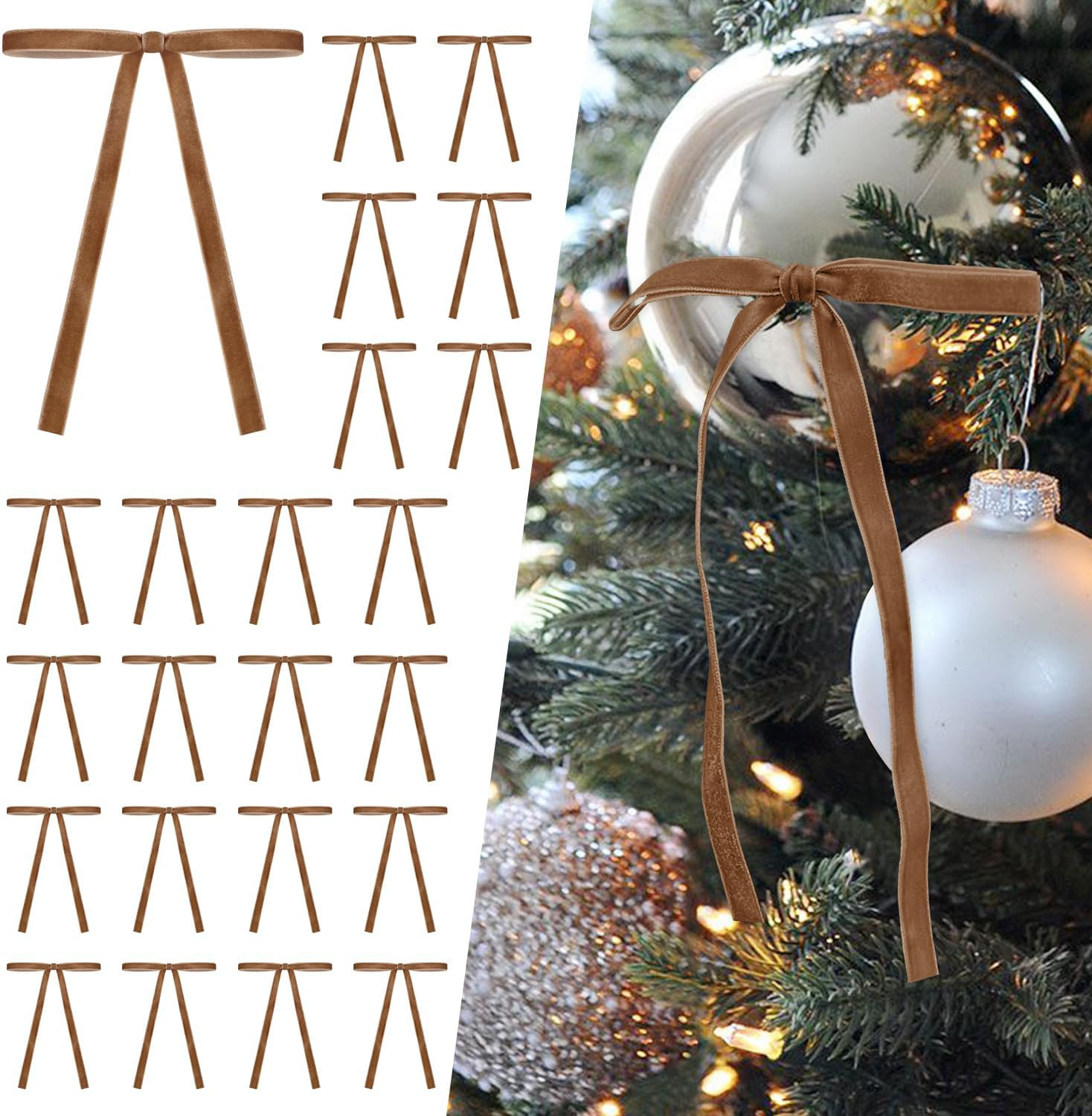 SIMISI RIBBON 24 Pcs Camel Velvet Christmas Tree Bows Door Garland Decor Vintage Wreath Bow (3/8'... | Amazon (US)