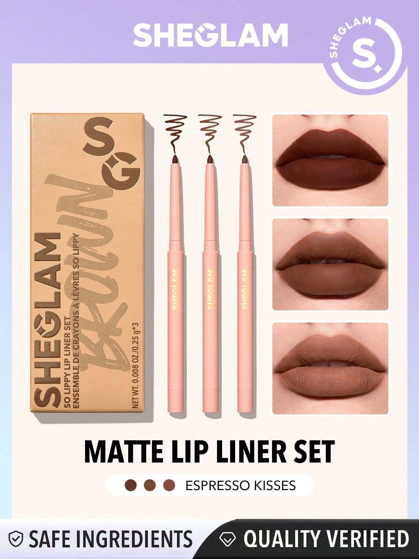 SHEGLAM So Lippy Lip Liner Set-Espresso Kisses 3 Pcs/Set Soft Matte Brown Lip Liner Pencil High P... | SHEIN