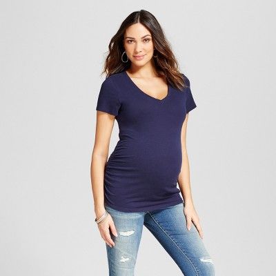 Maternity Shirred V-Neck T-Shirt - Isabel Maternity™ by Ingrid & Isabel® Navy XL | Target