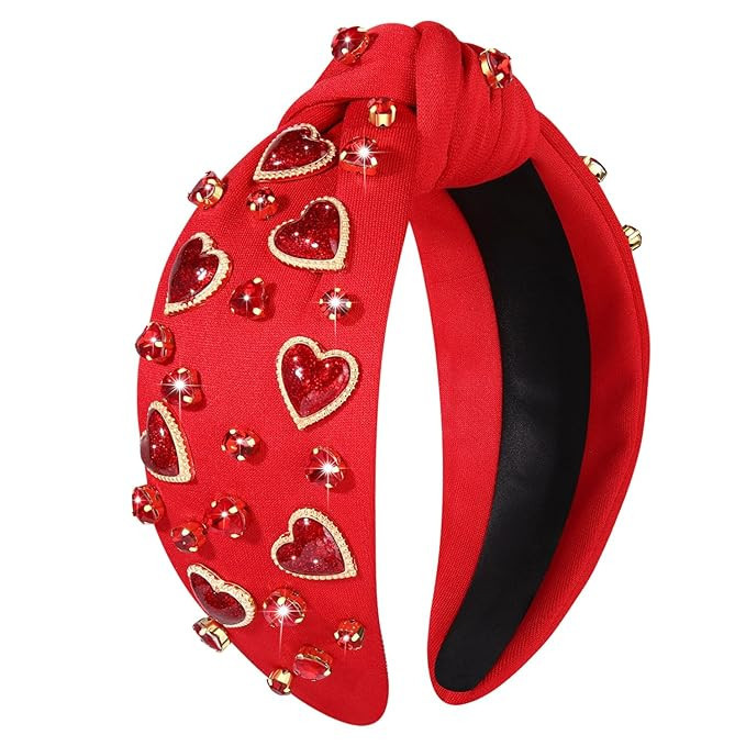 CEALXHENY Valentine’s Day Headband for Women Rhinestone Heart Headbands Red Pink Crystal Knotte... | Amazon (US)
