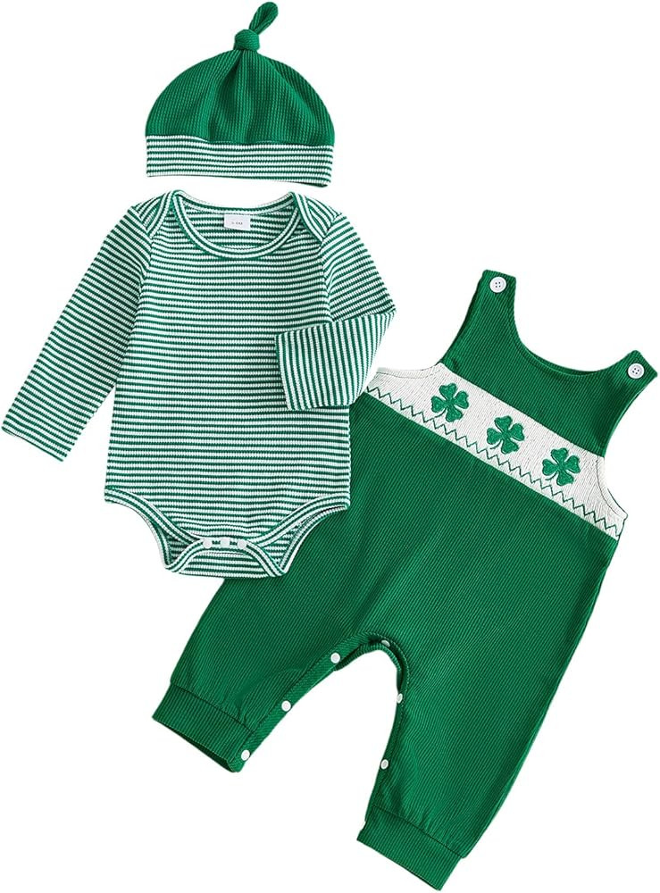 Baby Boy Easter Outfit Newborn Stripe Romper+Bunny Overall Pants+Hat Infant Boys First Easter Out... | Amazon (US)