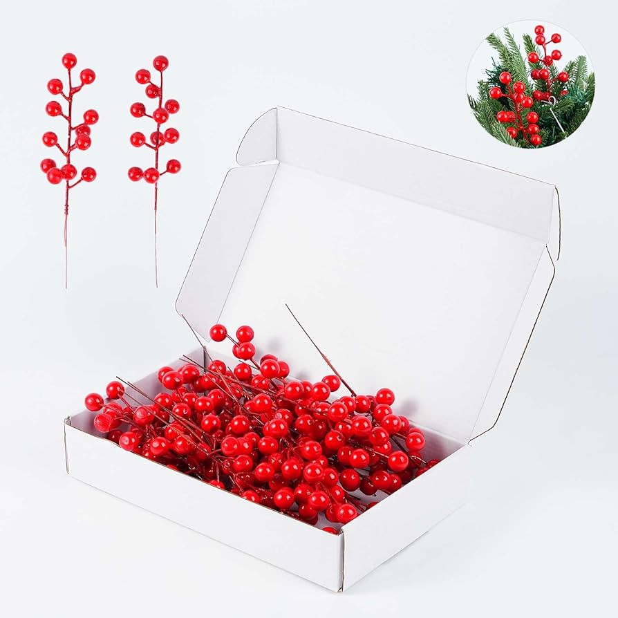 Christmas Tree Decorations, Artificial Red Berry Stems, Holiday Christmas Winter Decorative Stems... | Amazon (US)