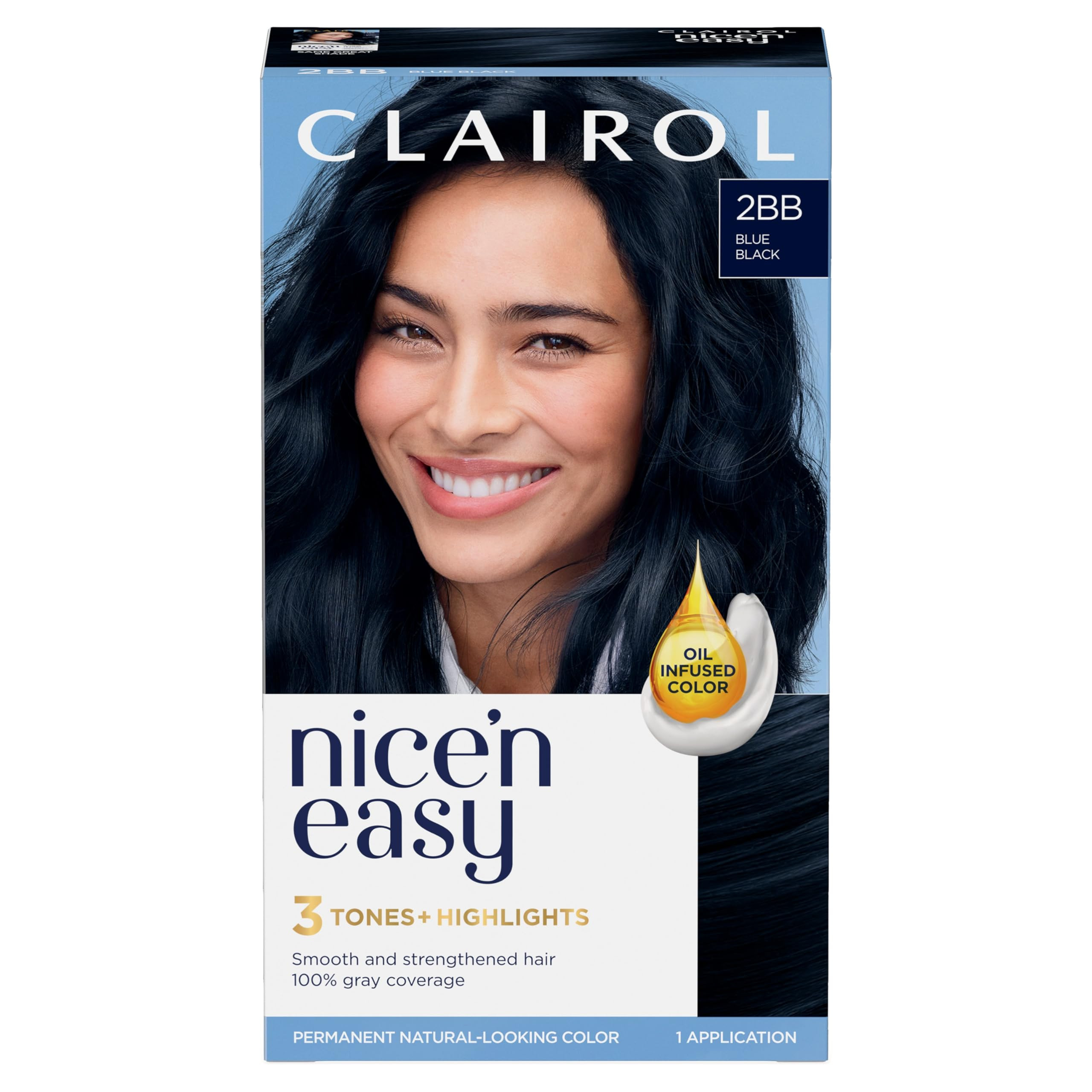 Clairol Nice'n Easy Permanent Hair Dye, 2BB Blue Black Hair Color, Pack of 1 | Amazon (US)