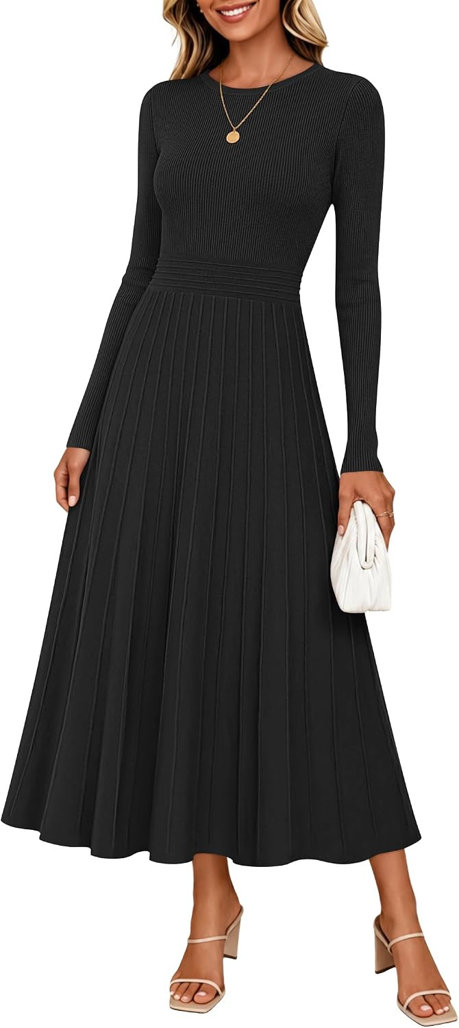 ZESICA Womens Fall Winter Pleated Cocktail Party Midi Sweater Dress | Amazon (US)