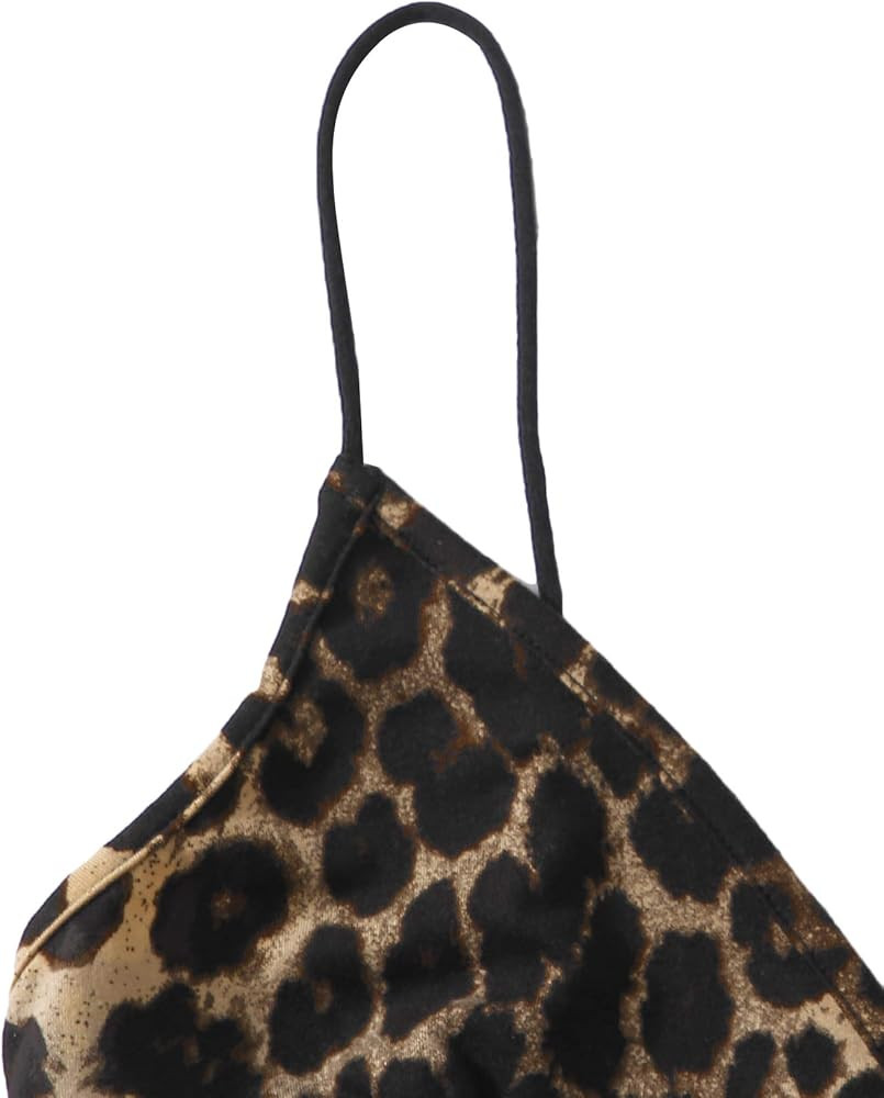 Women's Casual Leopard Print Warp Surplice Front Spaghetti Strap Cami Top | Amazon (US)