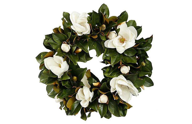 30'' Magnolia Wreath, Faux | One Kings Lane
