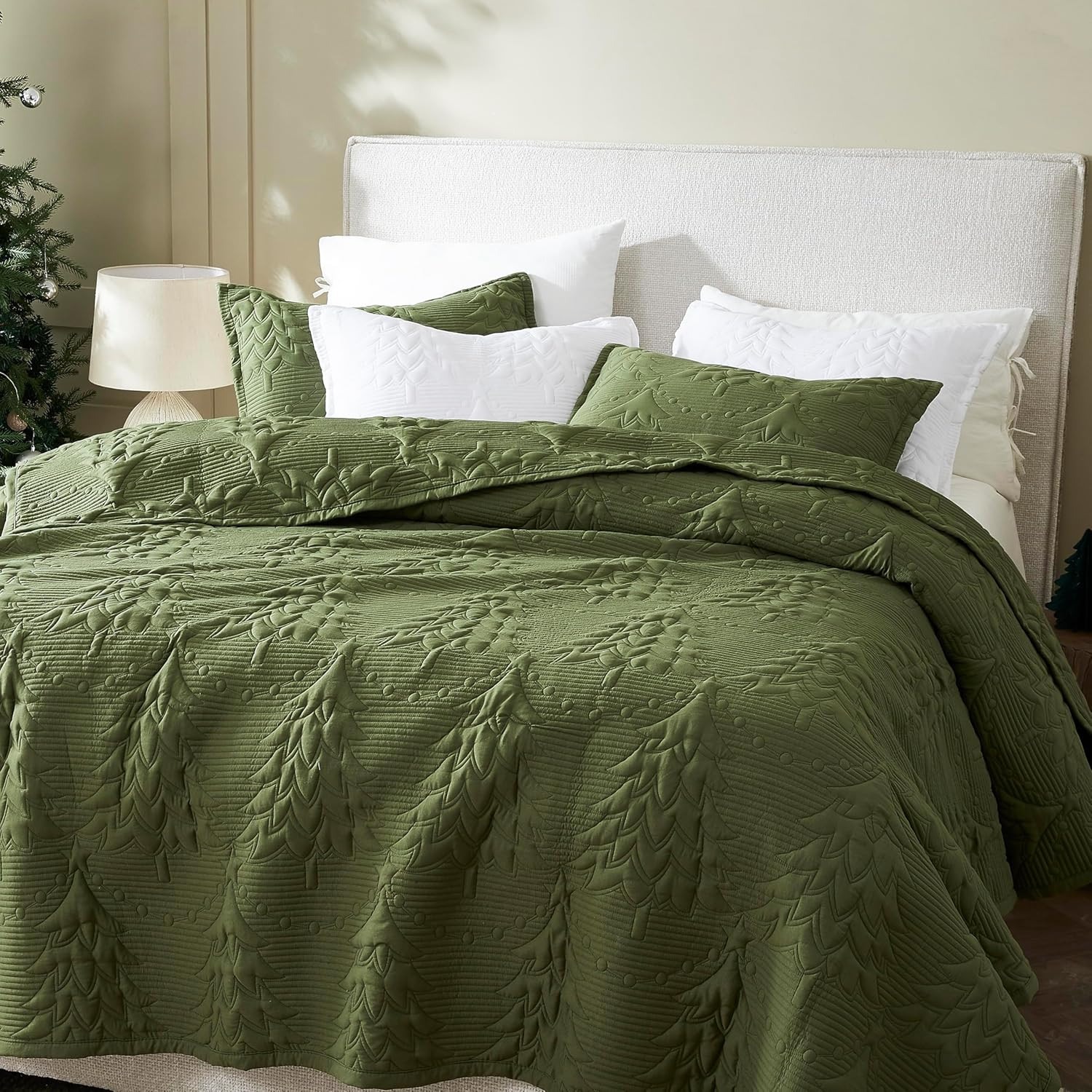 WDCOZY Olive Green Christmas Oversized California King Size Quilt Bedding Sets with Pillow Shams,... | Amazon (US)